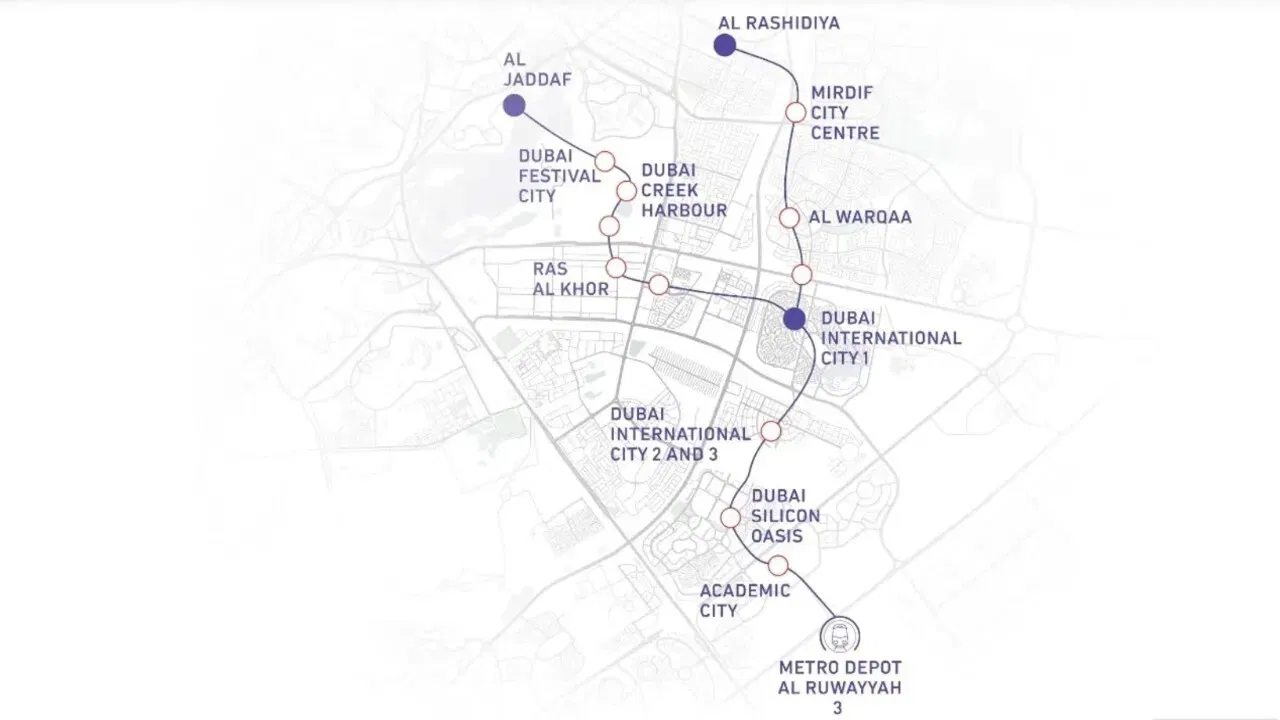 خريطة الخط الأزرق لمترو دبي