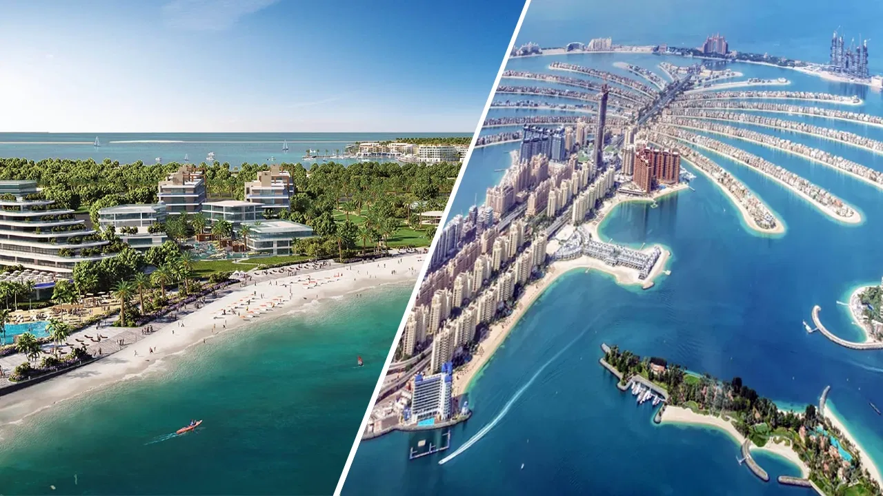 Дубайские острова против Пальмы Джумейра