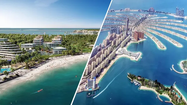 Дубайские острова против Пальмы Джумейра