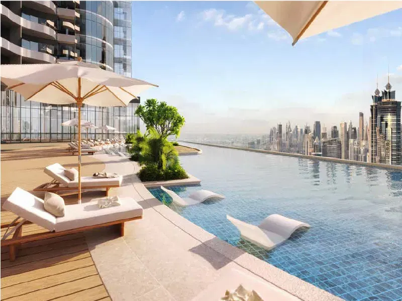 شقة جديدة للبيع مكونة من غرفة نوم واحدة وواسعة في برج الحبتور، الخليج التجاري معرض 6